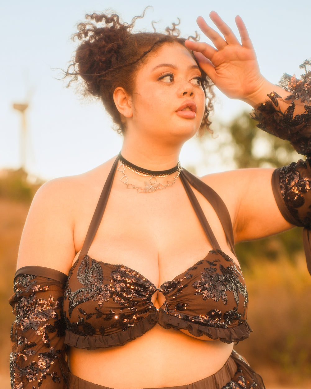 Bohemian Princess Sequin Ruffle O-Ring Top with Sleeves