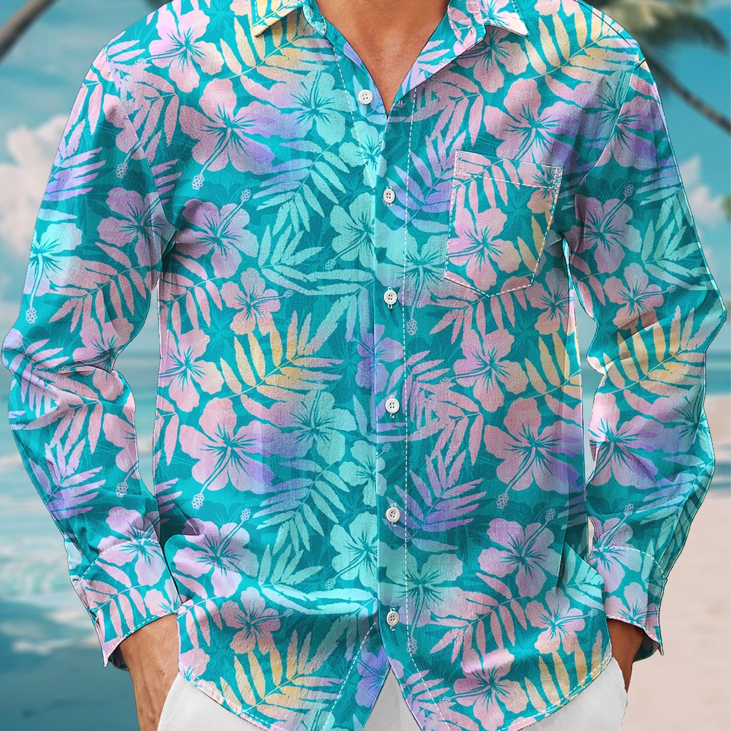 Floral Chest Pocket Long Sleeve Casual Shirt