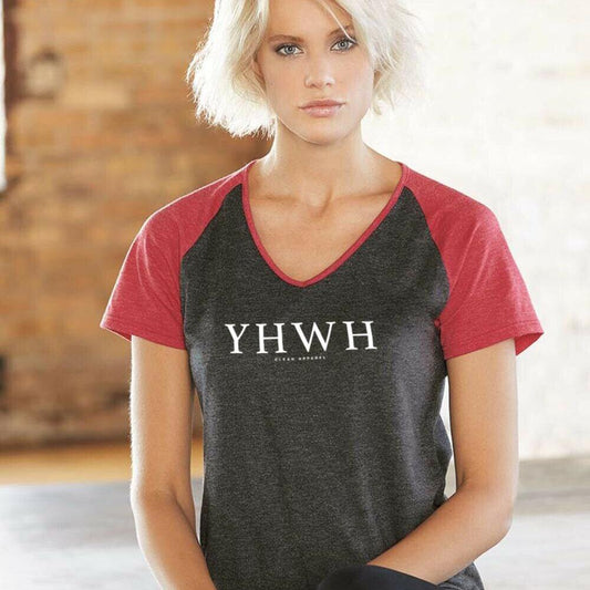 YHWH Ladies Colorblock V-Neck Tee