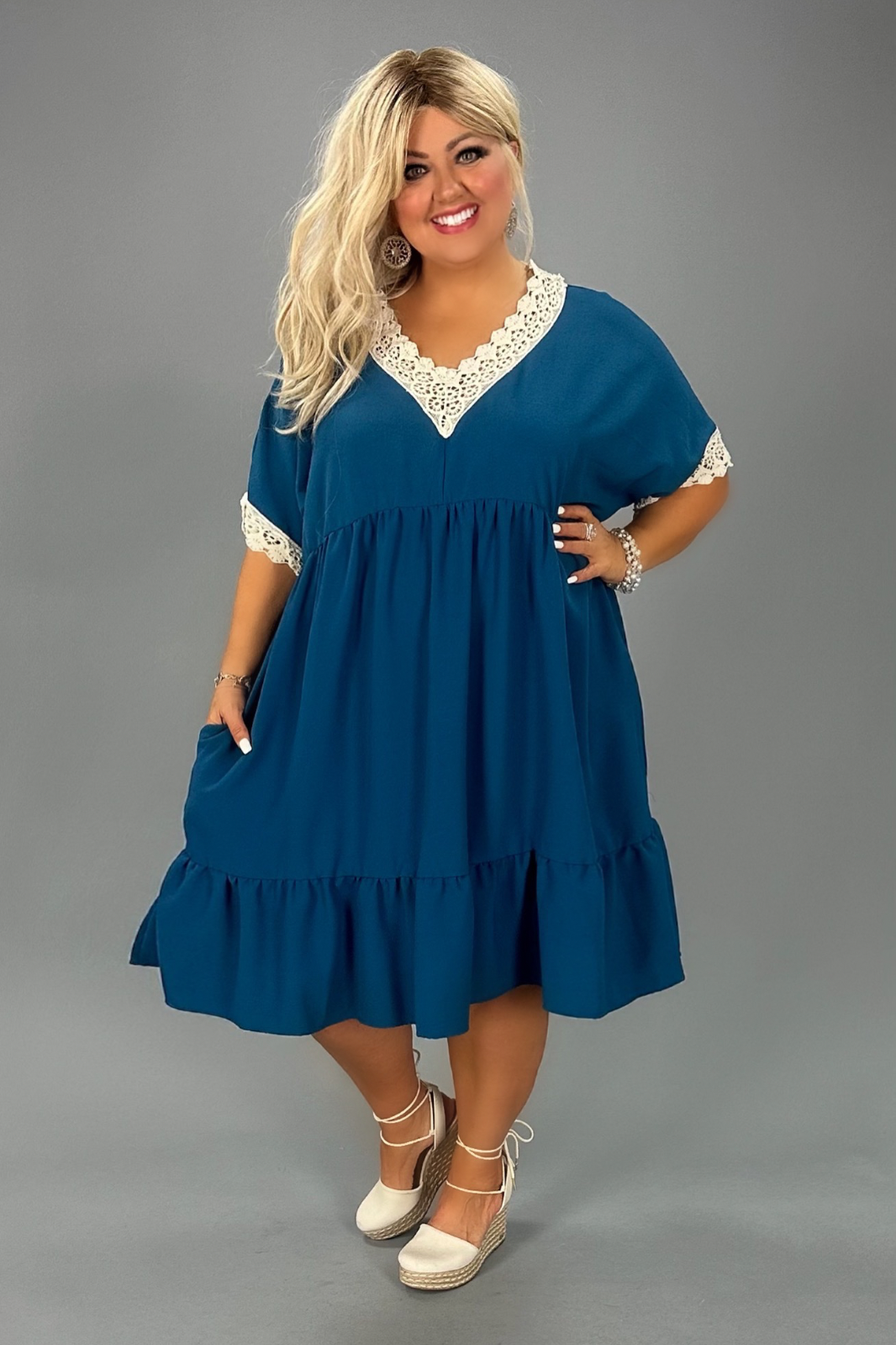 13 SD-B {Believe In You} Dark Teal Dress w/Lace Trim PLUS SIZE XL 2X 3X