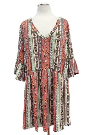 34 PQ [Pumpkin Fair} Orange Green Paisley Babydoll Tunic EXTENDED PLUS SIZE 1X 2X 3X 4X 5X
