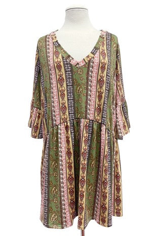 35 PQ [Color Changes} Olive & Mustard Paisley Babydoll Tunic EXTENDED PLUS SIZE 1X 2X 3X 4X 5X