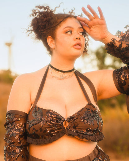 Bohemian Princess Sequin Ruffle O-Ring Top with Sleeves