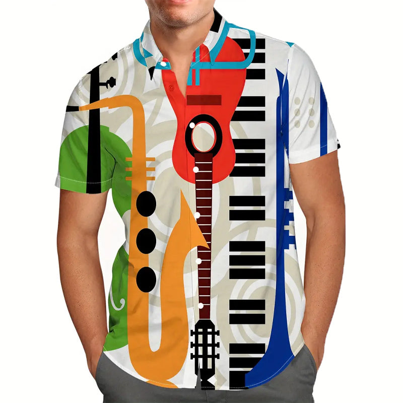 Vibrant Musical Instruments Print Short Sleeve Shirt