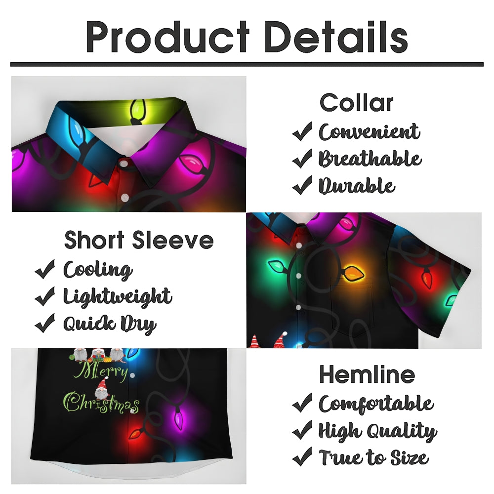 Merry Christmas Lantern Print Casual Short Sleeve Shirt 2412005340