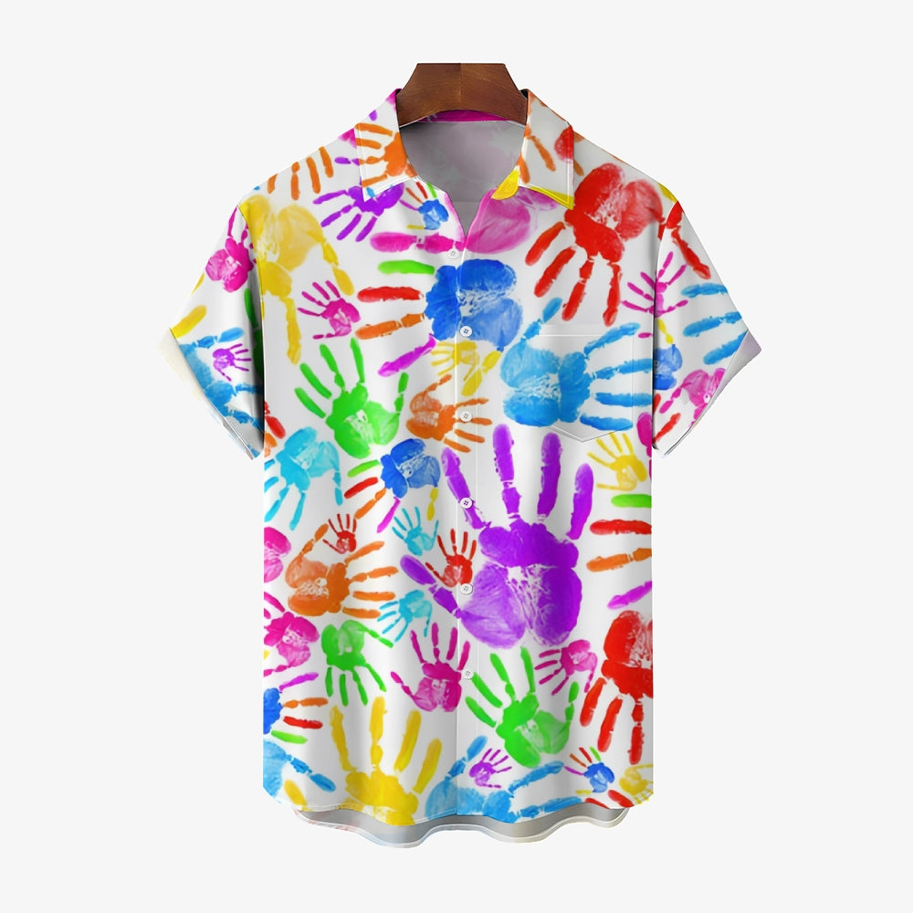 Colorful Palm Prints Casual Short Sleeve Shirt 2412005990