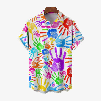 Colorful Palm Prints Casual Short Sleeve Shirt 2412005990