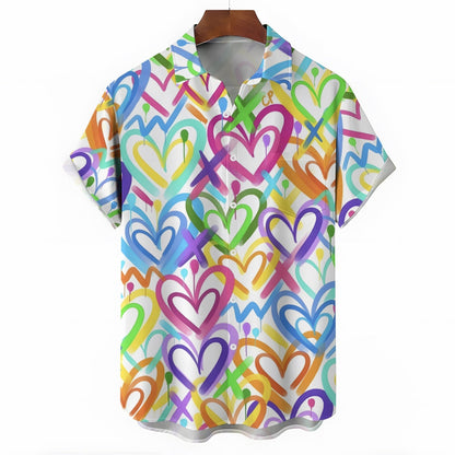 Valentine's Day Colorful Heart Print Casual Shirt 2412005925