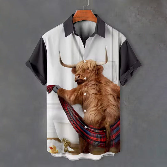 Men's Animal Bath Pattern Casual Short Sleeve Shirt