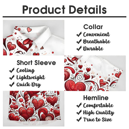 Valentine's Day Heart Print Short Sleeve Shirt 2412006486