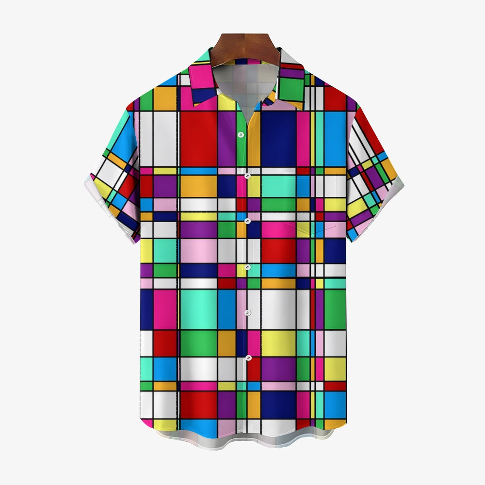 Geometric Color Contrast Print Casual Shirt 2412005998