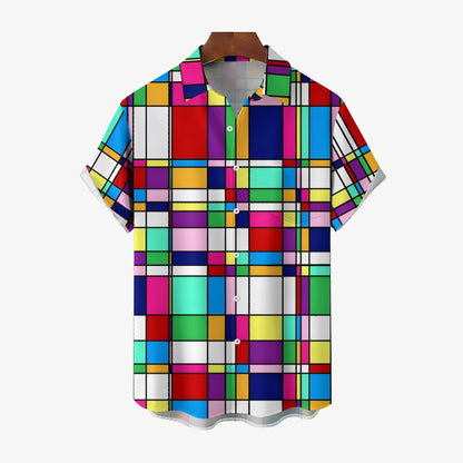 Geometric Color Contrast Print Casual Shirt 2412005998