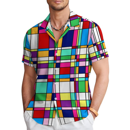 Geometric Color Contrast Print Casual Shirt 2412005998