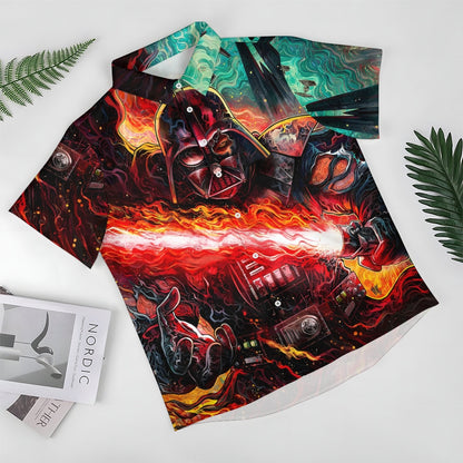 Cartoon Space Warrior Santa Claus Print Short Sleeve Shirt 2412005932