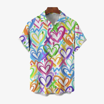Valentine's Day Colorful Heart Print Casual Shirt 2412005925