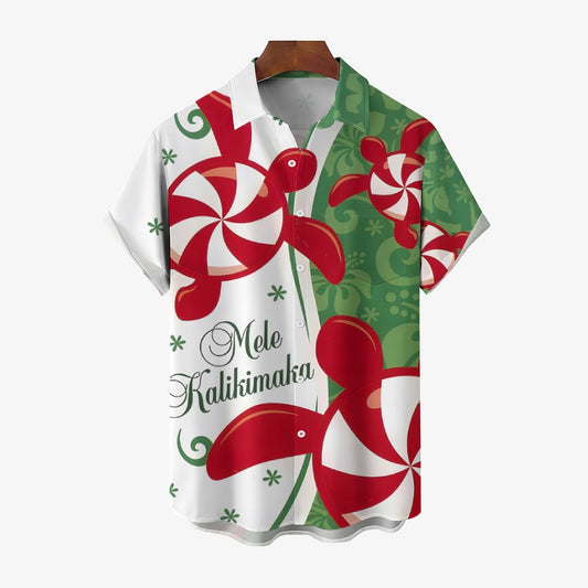 Merry Christmas Turtle Print Casual Short Sleeve Shirt 2412005919