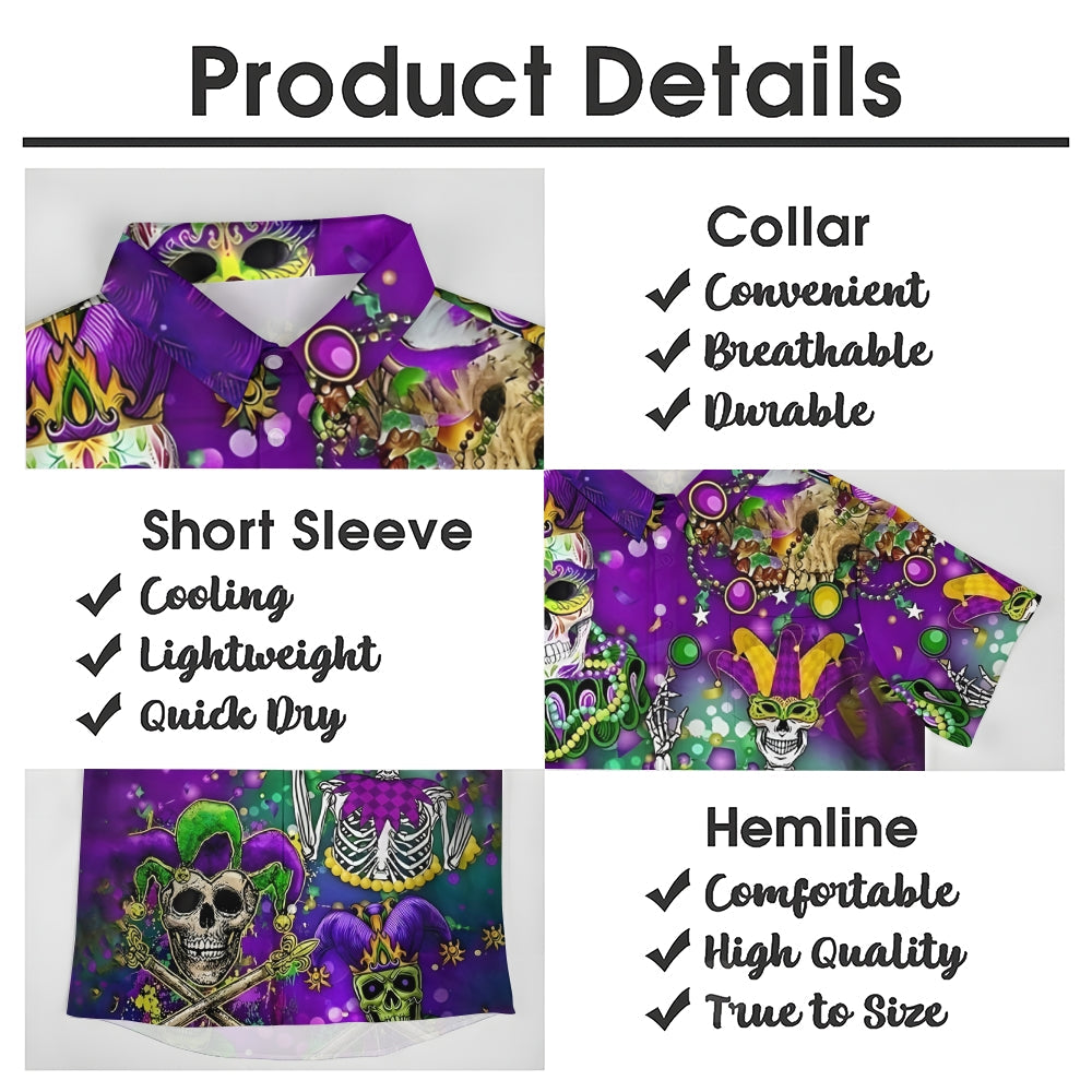 Mardi Gras Skull Art Print Casual Short Sleeve Shirt 2412005987