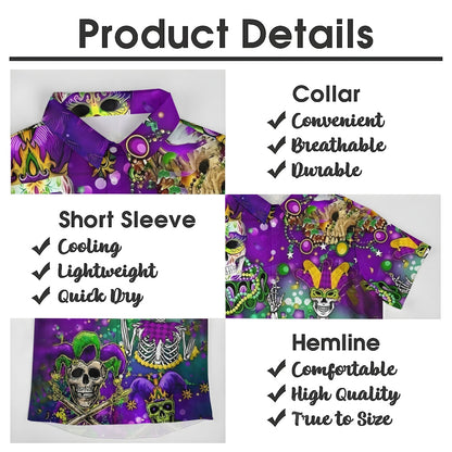 Mardi Gras Skull Art Print Casual Short Sleeve Shirt 2412005987