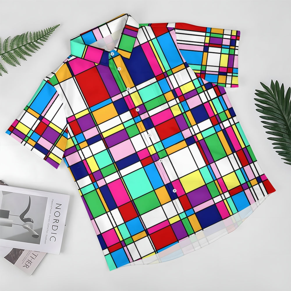 Geometric Color Contrast Print Casual Shirt 2412005998