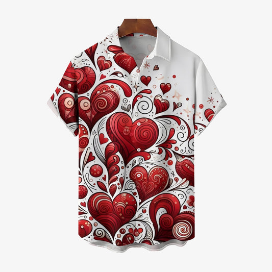 Valentine's Day Heart Print Short Sleeve Shirt 2412006486