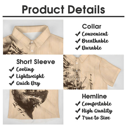 Sailing Wave Boat Print Casual Short Sleeve Shirt 2412005899