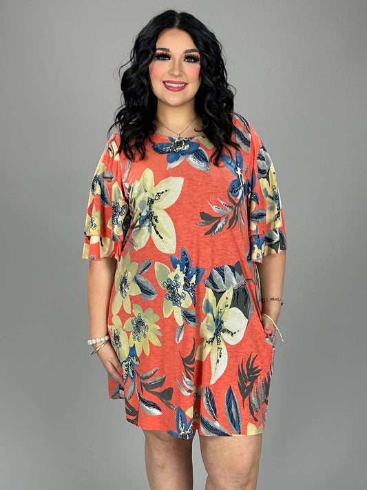 51 PSS-I {Lillyful} Floral Print Coral Tunic Plus Size 1X 2X 3X
