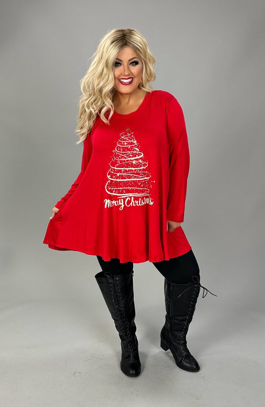 22 GT {Be Merry} Red Christmas Tree Graphic Top PLUS SIZE 1X 2X 3X