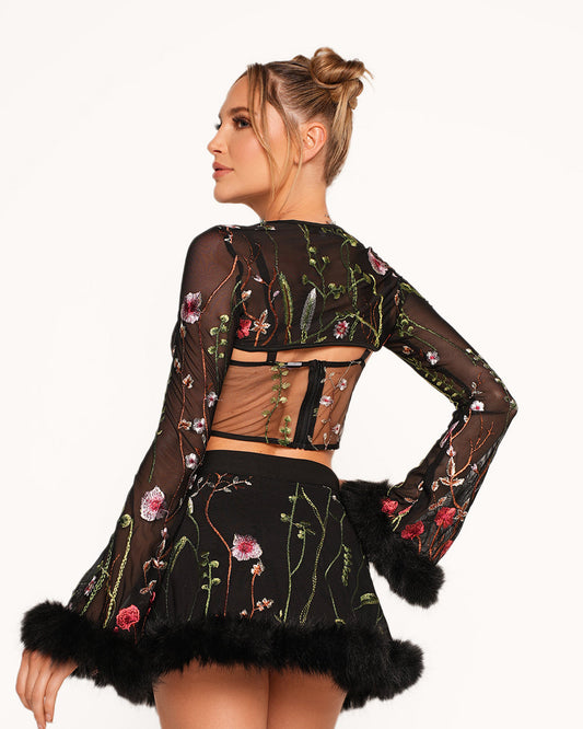 Lace Flowerfields Stretch Marabou Ultra Crop Top 2.0