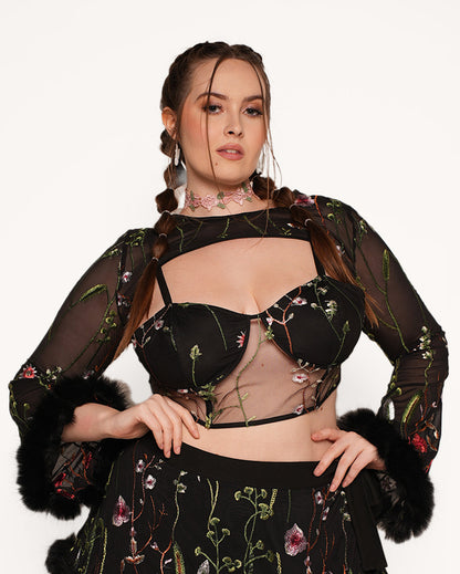 Lace Flowerfields Stretch Marabou Ultra Crop Top 2.0