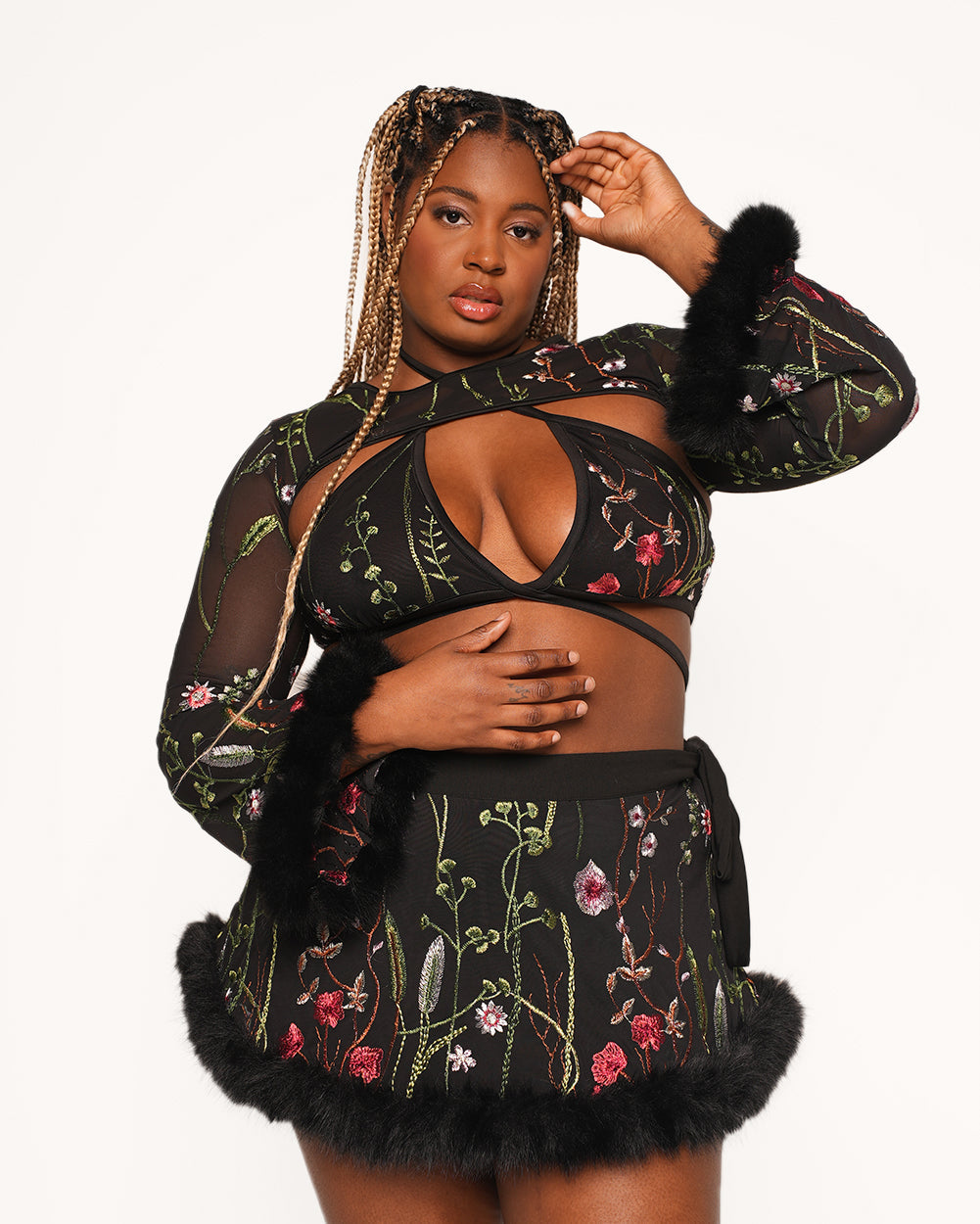 Lace Flowerfields Stretch Marabou Ultra Crop Top 2.0