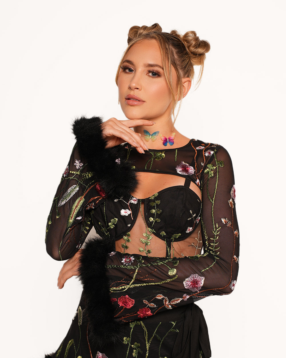 Lace Flowerfields Stretch Marabou Ultra Crop Top 2.0