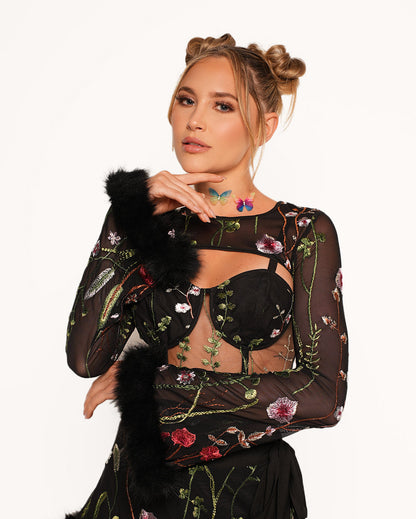 Lace Flowerfields Stretch Marabou Ultra Crop Top 2.0