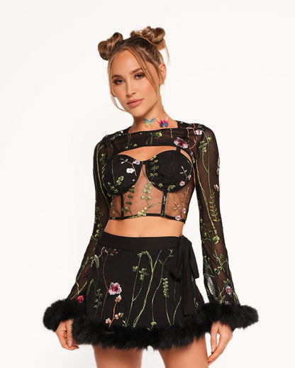 Lace Flowerfields Stretch Marabou Ultra Crop Top 2.0