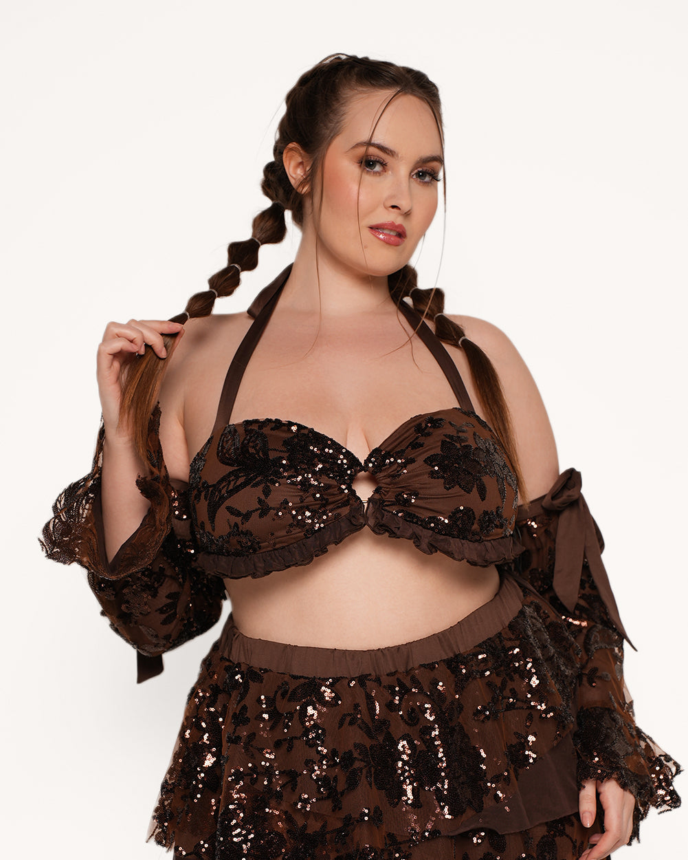 Bohemian Princess Sequin Ruffle O-Ring Top with Sleeves