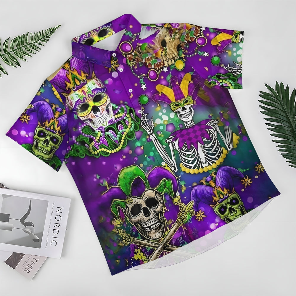 Mardi Gras Skull Art Print Casual Short Sleeve Shirt 2412005987