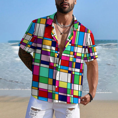 Geometric Color Contrast Print Casual Shirt 2412005998