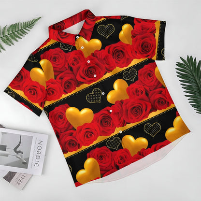 Valentine's Day Love Rose Print Short Sleeve Shirt 2412006482