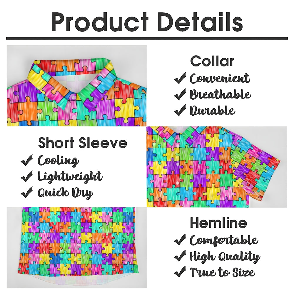 Men's Colorful Puzzle Print Casual Short Sleeve Shirt 2412006001