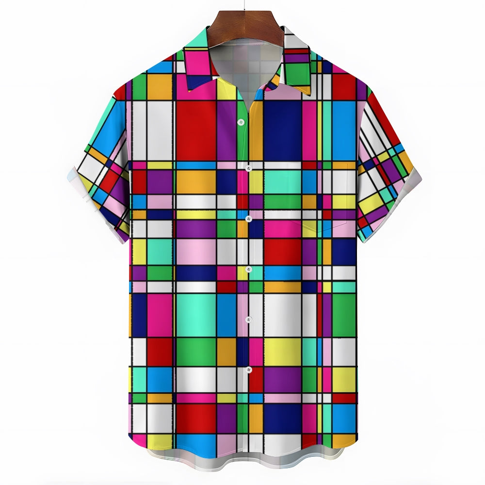 Geometric Color Contrast Print Casual Shirt 2412005998