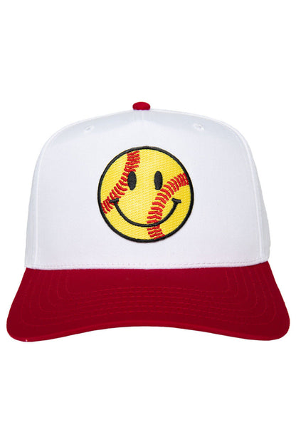Softball Happy Face Two-Toned Vintage Hat for Women