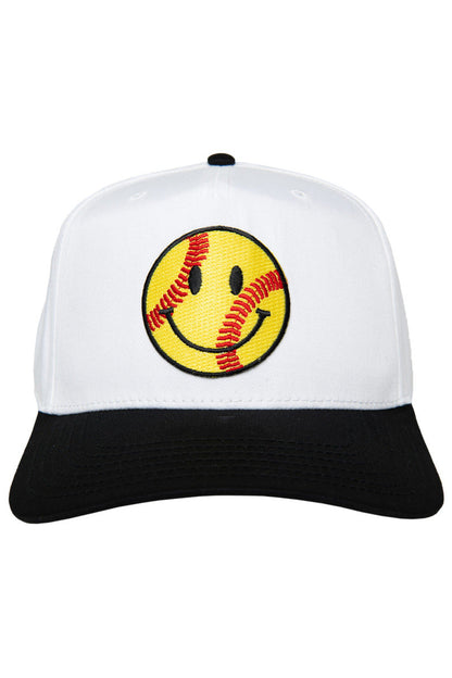 Softball Happy Face Two-Toned Vintage Hat for Women