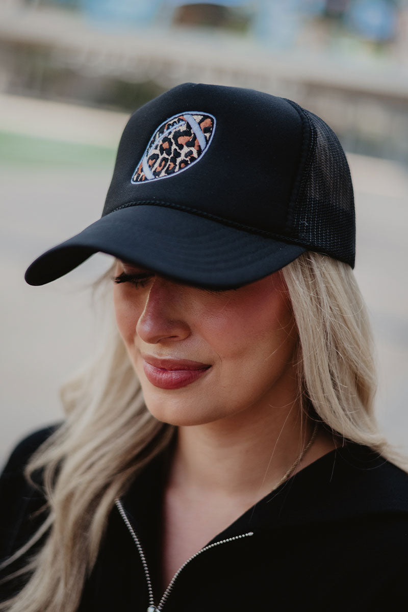 Leopard Print Football Women's Foam Trucker Hat