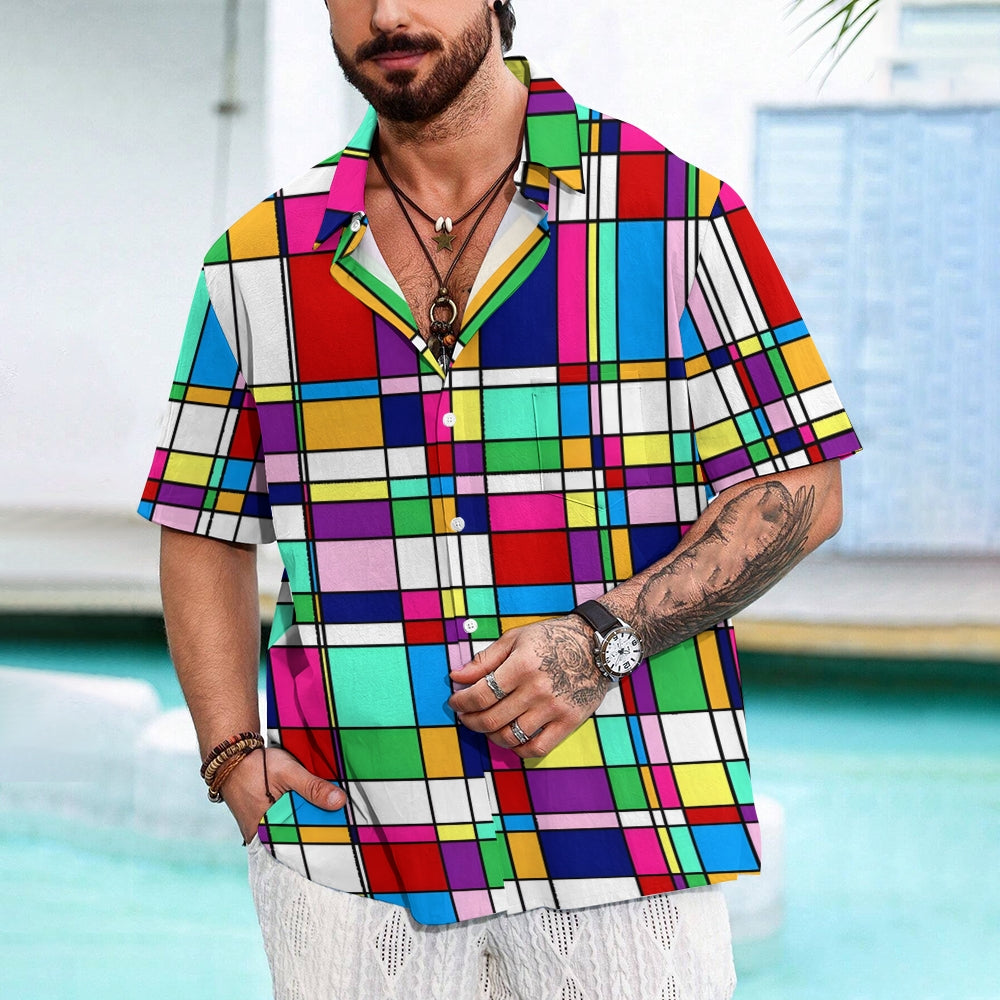 Geometric Color Contrast Print Casual Shirt 2412005998