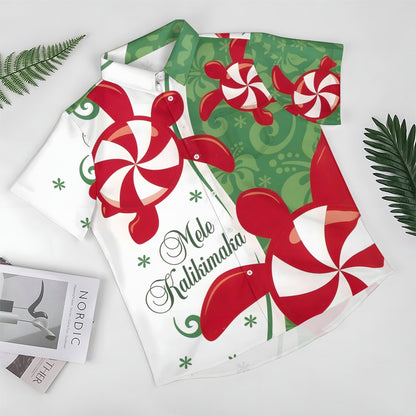 Merry Christmas Turtle Print Casual Short Sleeve Shirt 2412005919