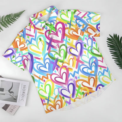 Valentine's Day Colorful Heart Print Casual Shirt 2412005925
