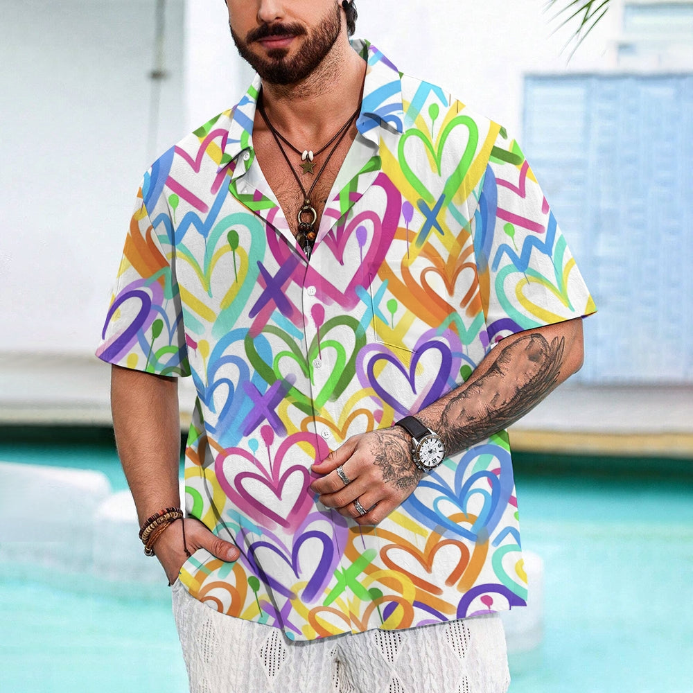 Valentine's Day Colorful Heart Print Casual Shirt 2412005925