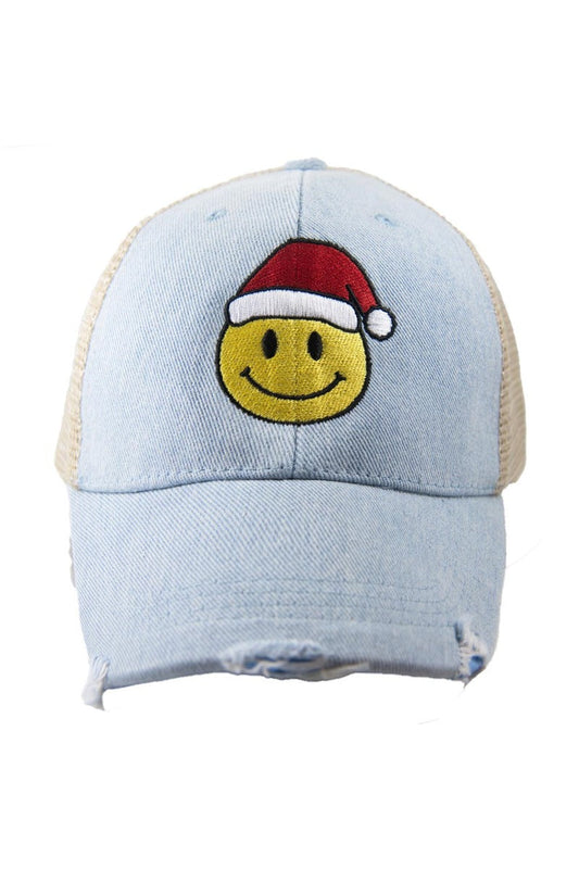 Santa Happy Face Cute Denim Trucker Hat