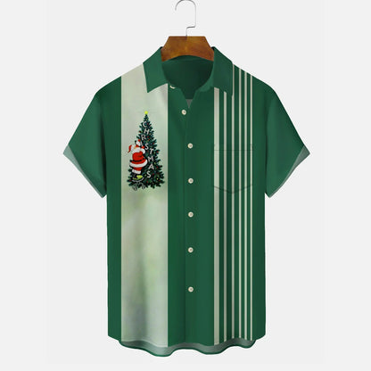 Christmas Holiday Green Men's Bowling Shirt
