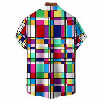Geometric Color Contrast Print Casual Shirt 2412005998