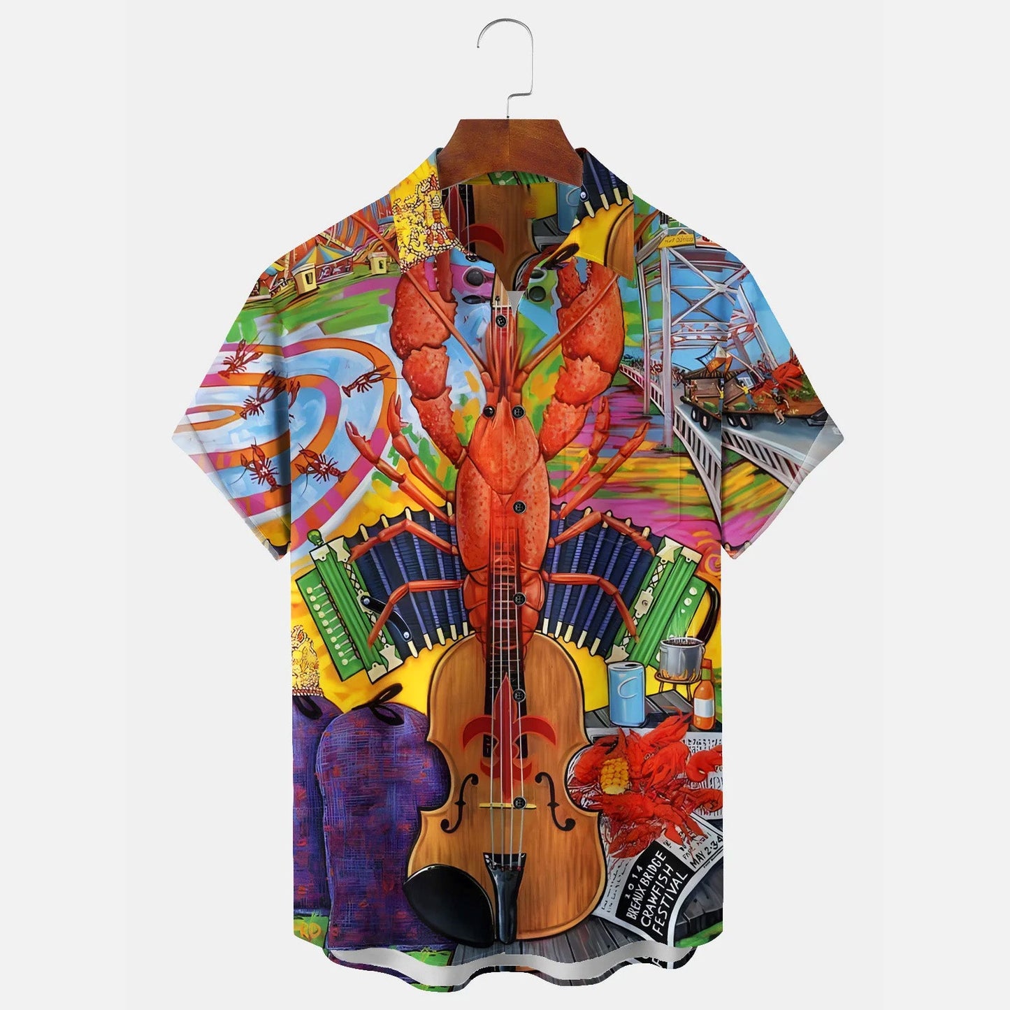 Mardi Gras Lobster Violin Music Print Hawaiian Shirt